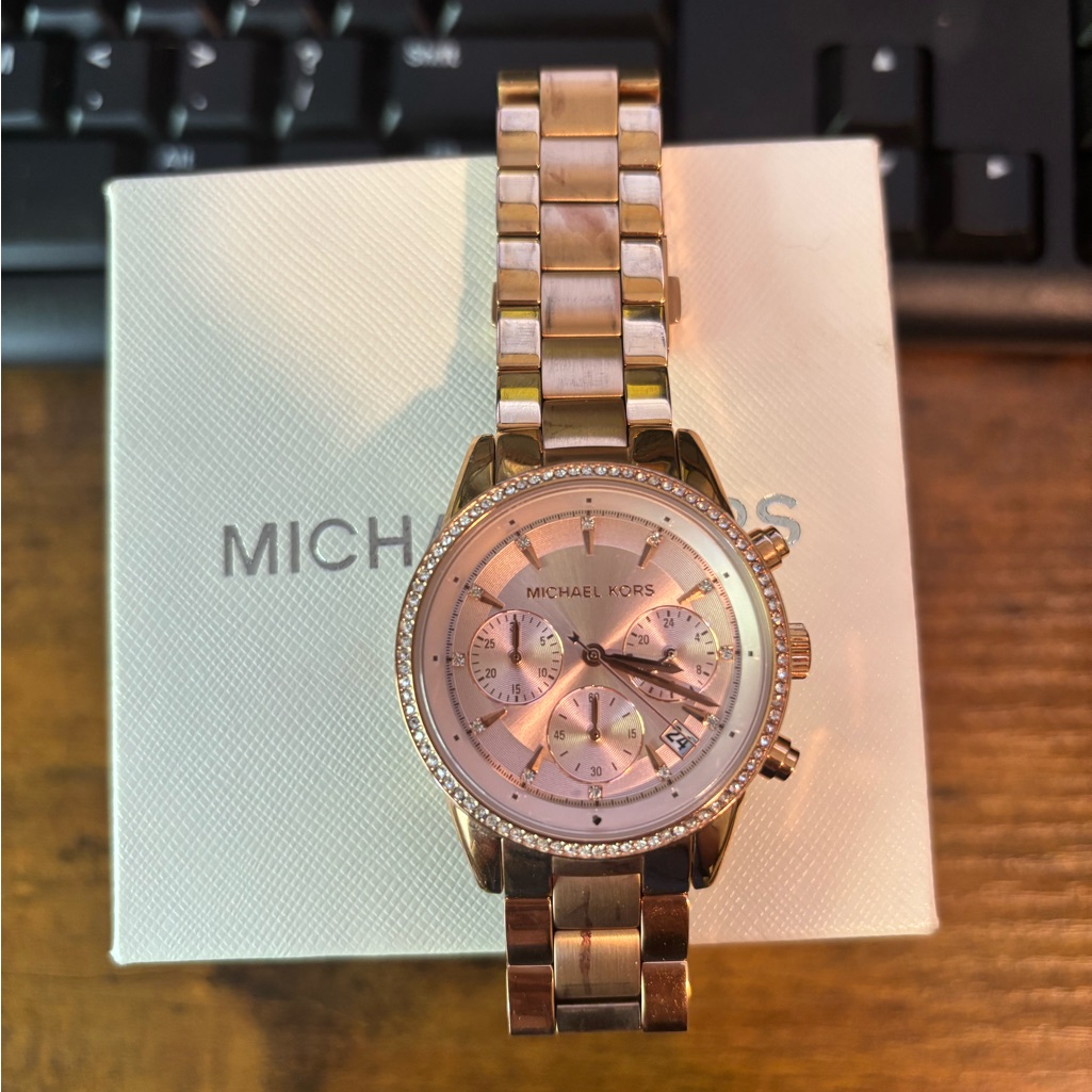 Michael Kors Pink And Gold Chronograph Watch